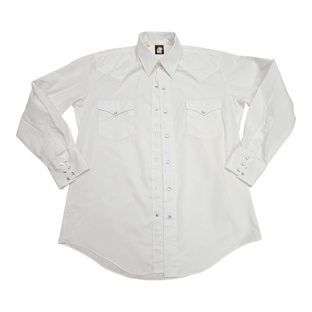 Vintage Karman Western Shirt Mens 16.5 34 Pearl Snap White Long Sleeve Rodeo